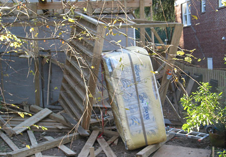 Hot tub that fell to the ground, deck was not built to support hot tub